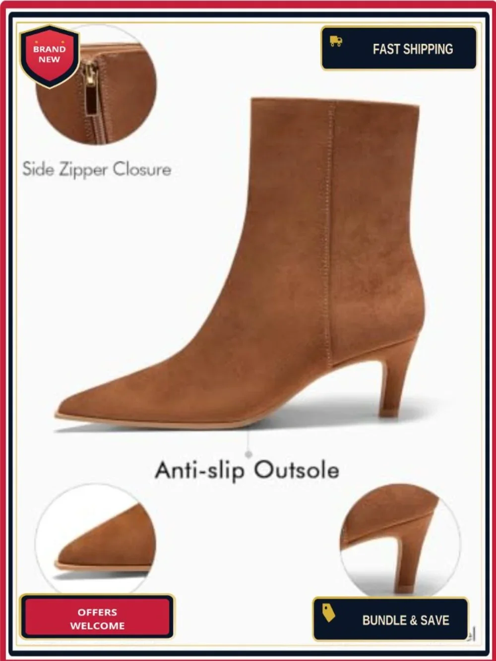 Women's Kitten Heel Ankle Boots Pointed Toe Side Zipper Fall Shoes